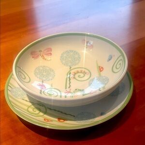 Tiffany & Co Fiddleheads Two Piece China Frog Dish Set